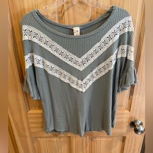 Green Waffle Knit Top